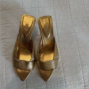 Zara Metallic Gold Heeled Mules